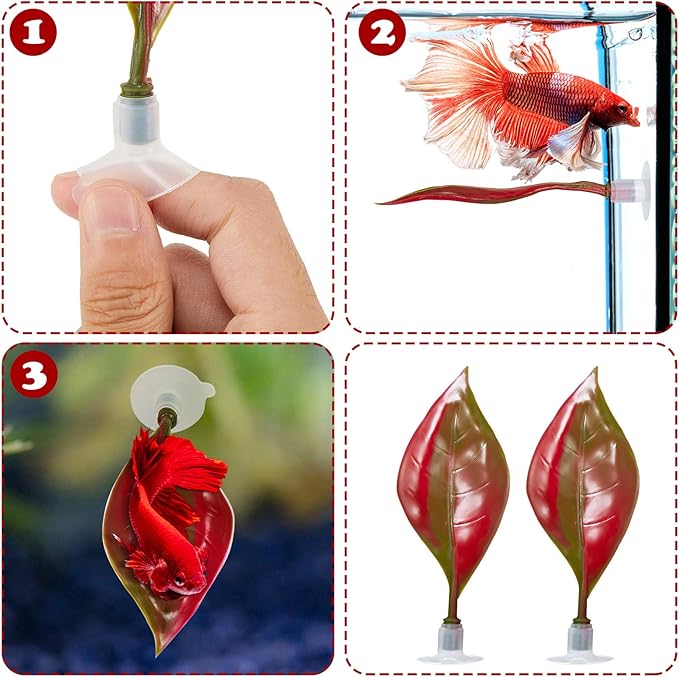 WILLBOND 2 Pcs Red Silicone Betta Fish Bed Leaf Hammock Betta Fish Tank Accessories Decorations for Aquarium Ornaments, Practical Resting Spot, Comfortable and Safe