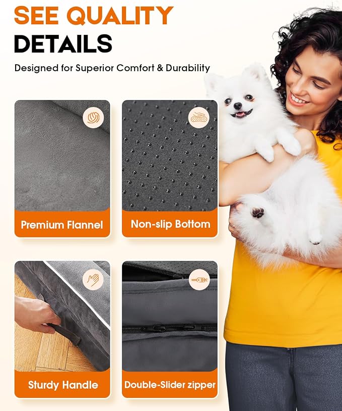 Upvilla Orthopedic Dog Bed, Four-Sided Small Dog Sofa, Washable Cover Gray | Removable Waterproof Dog Bed Cover, Egg-Crate Orthopedic Foam, Built-In Carry Handle, Indoor Small Pet Beds, Cat Beds