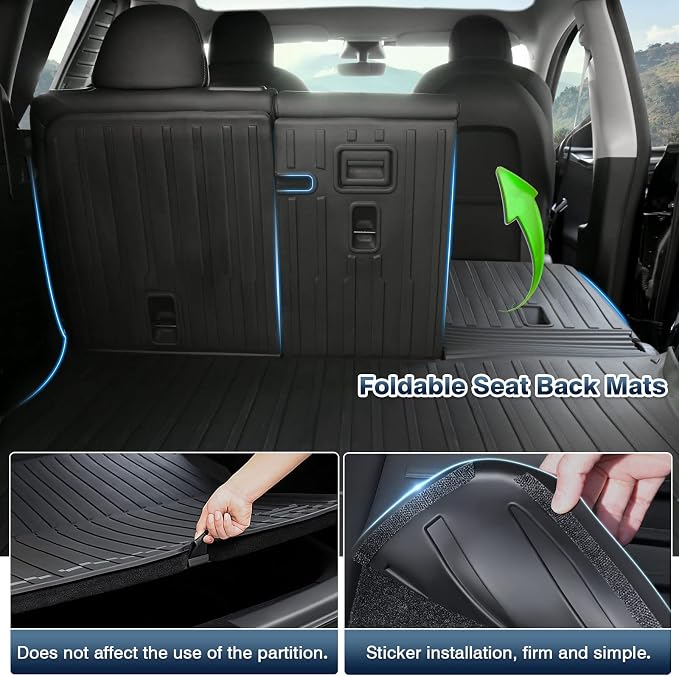 KUST Custom Fit Trunk Mat for 2020-2024 2025 Tesla Model Y Accessories 5 Seater (Not for 7 Seat or Juniper) Cargo Mat Liner Back Seat Protector All Weather Protection Black