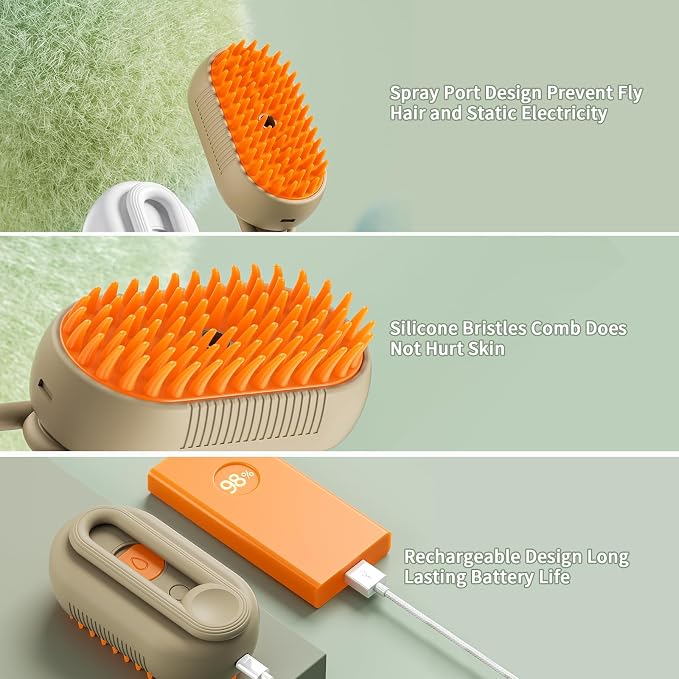 Marchul 3-in-1 Self-Cleaning Steam Grooming Brush - Removes Loose Undercoat for Long & Short Haired Cats, Kittens