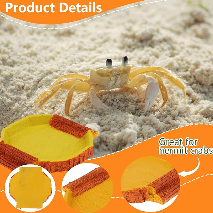 Hermit Crab Water Tank Hermit Crab Habitat Reptile Food Dish Accessories for Hermit Crab Turtle Lizard Water Tank Cage (Yellow, 6.1 x 5.71 x 0.79 inches)