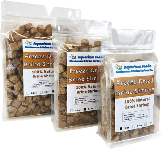 Aquatic Foods Inc. Brine Shrimp, Freeze Dried Floating Brine Shrimp Cubes for All Tropical Fish, Marine Fish, Discus, Cichlids, Koi & Pond Fish, Turtles…7oz Clear Bag