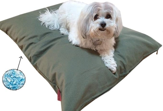 Durable Comfort Pet Dog Micro-Cushion Memory Foam Pillow Bed with Waterproof Liner + External Cover for S,M,L Dogs- Complete Set (Green Canvas, 36''x29'')