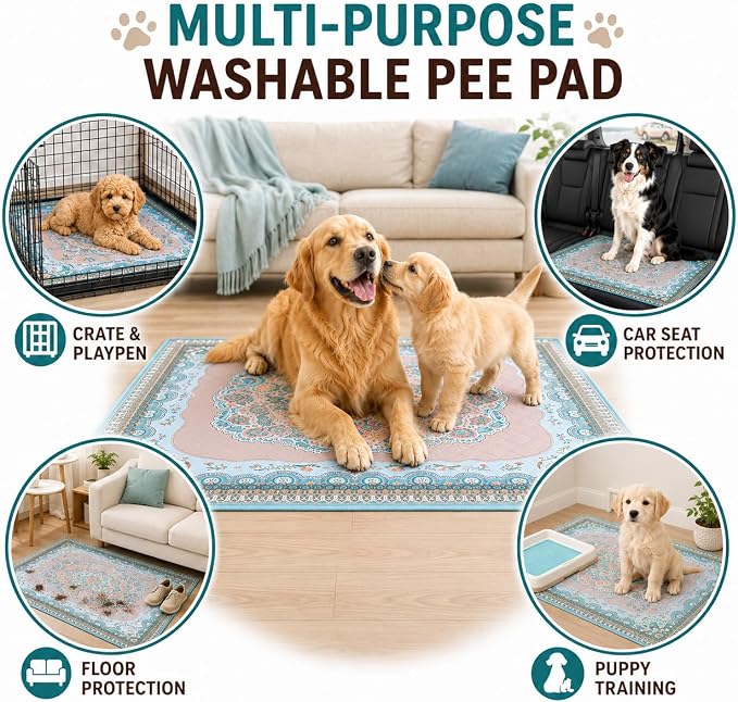 Aitmexcn Washable Pee Pads for Dogs, 2 Reusable Puppy Pads, 24'' x 48'' | Highly Absorbent, Waterproof Layer, Machine Washable, Non-Slip Bottom, For Playpens and Senior Dogs