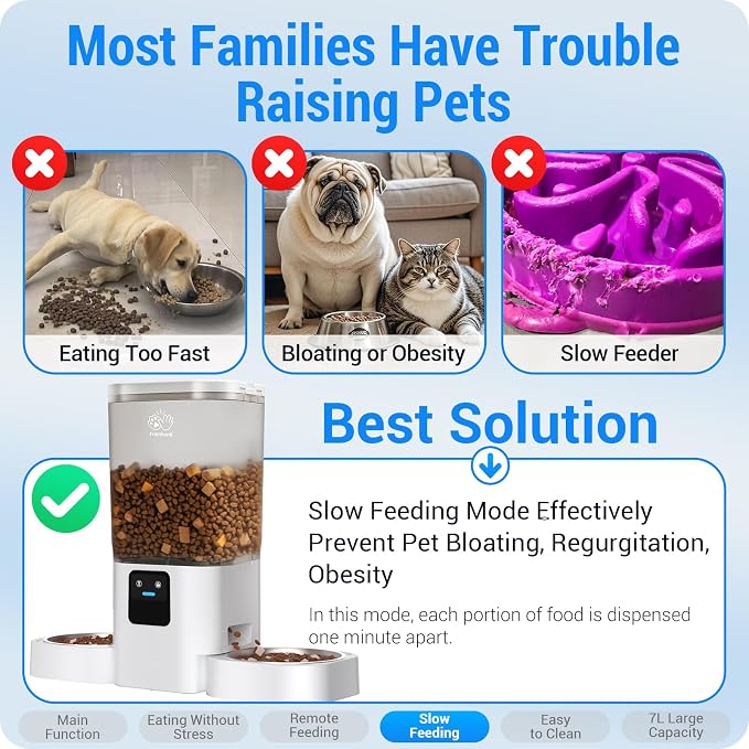 Frienhund 5G WiFi Automatic Cat Feeder 2 Cats: Dual Automatic Dog Feeder with APP Control, Cat Food Dispenser for Multiple Pets, Detachable for Easy Clean, 7L Large Food Storage -29 Cup (ACF190W-C)