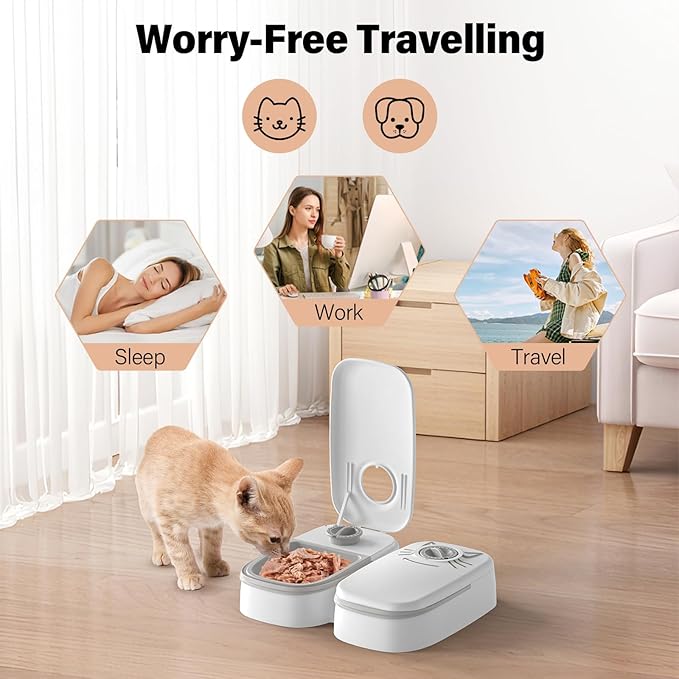 Automatic 2-Meal Cat Feeder - 48H Timed Wet Cat Food Refrigerated Dispenser with 2 Ice Packs for Puppies and Kittens in Yogurt and Canned