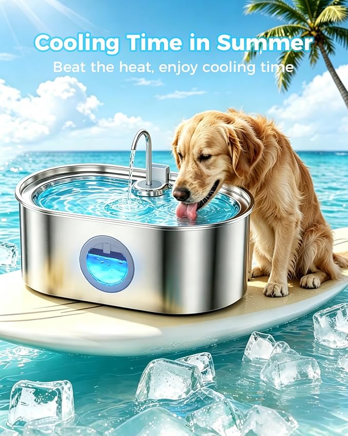 4.2Gal Extra Large Dog Water Fountain, 16L Stainless Steel Pet Water Fountain for Large Dogs, No Spill Dog Water Bowl Dispenser with Deeper Wider Bowl, 68-Cup Water Tank for Multi-Pet(with 7 Filters)