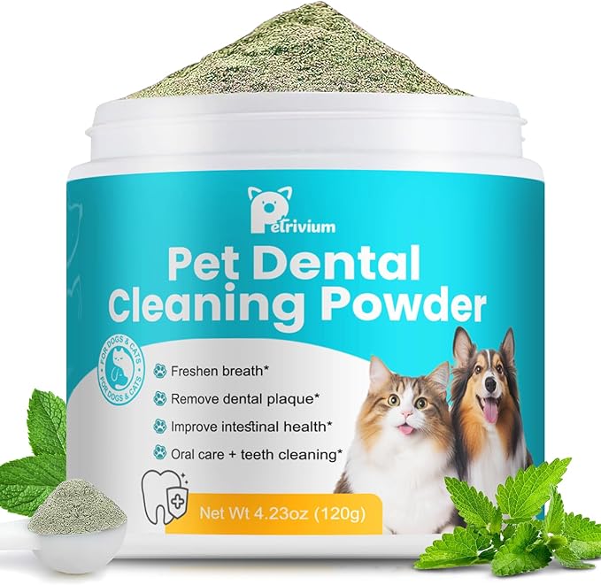 Dog Teeth Cleaning Powder, Dental Powder for Dogs Teeth Cleaning and Breath Fresh, Bad Breath Fresher & Tartar Remover with Enzyme, Probiotics. Plaque Off Pet Tooth Cleaning 120 Grams 60 Servings