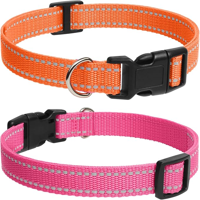 PaiPaitek Shock Collar Replacement Strap, 3/4 Inch, 2-Pack, Reflective Adjustable Dog Collar, Orange & Pink, 8-27 Inch Neck Size