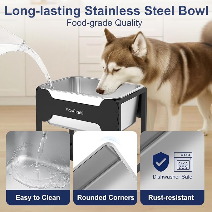 2.5 Gallon Elevated Dog Water Bowl for Large Breeds, 14.2" Tall Raised Stainless Steel Large Dog Water Bowl with Full Metal Stand for Relief Joint Pressure, Tip-Proof, Easy to Clean, Indoor & Outdoor