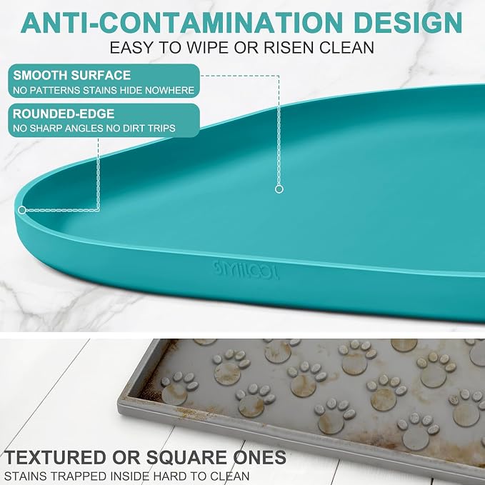 SMILOOL Waterproof Silicone Pet Food Mat with Raised Edge for Dog & Cat | 12" x 12" Non-Slip Small Pet Feeding Mats with Lip for Food & Water Bowl, Food Grade, Easy Cleaning, Dark Turquoise