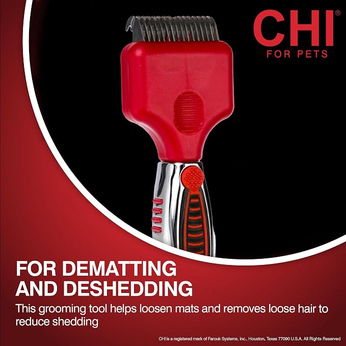 CHI for Dogs Dematting and Deshedding Undercoat Rake Dog Grooming Tool Long Hair and Double Coats Rounded Blade Teeth Remove Mats and Loose Undercoat Detangling Rake Shedding Control Ergo Handle | Rounded blade teeth remove mats and loose undercoat, fo...