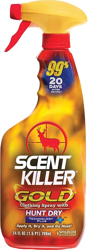Wildlife Research Center Scent Killer Gold – Hunting Scent Eliminator with Hunt Dry Technology – Odor Prevention & Maximum Performance After Drying – Deer and Big Game (24 FL OZ Spray)