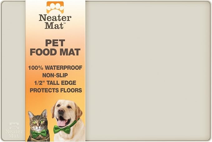 Neater Pet Brands Neater Mat Pet Mats for Food and Water, Cat & Dog Bowl Mat Waterproof Silicone, Feeding Tray, Dog Food Mats for Floors, Placemat w/Raised Edge for Under Bowls, 24" x 16", Cream