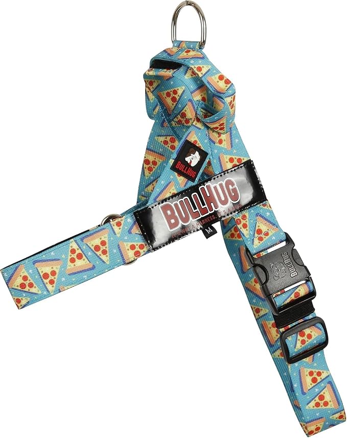 Adjustable Dog Harness– No Pull, No Choke – for English Bulldogs, French Bulldogs, Pugs & Broad-Chested Breeds – Easy, Safe Walks (Pizza, Large)
