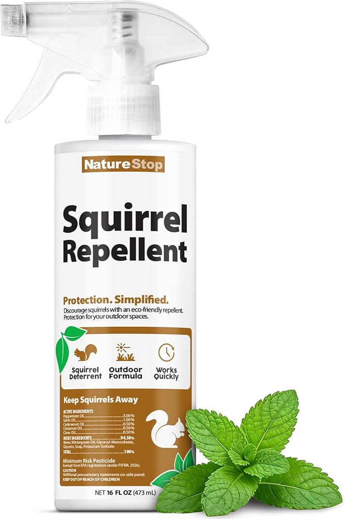 Squirrel Repellent Spray – Helps Deter Squirrels from Outdoor Surfaces, Gardens & Yard Areas, 16 oz (475mL)