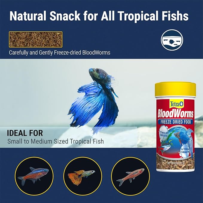 Tetra BloodWorms, Freeze-Dried Food for Freshwater and Saltwater Fish, Seafood,0.25 Oz (Pack of 2)