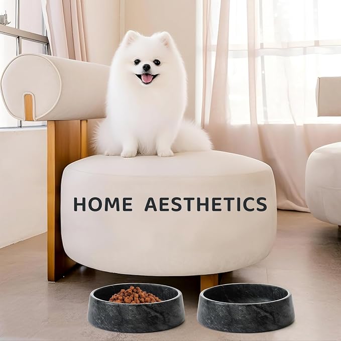 SAMAH Black Marble Dog Bowl, Non-Slip Non-Tipping Heavy Dog Food Bowl, Large Weighted Stone Dish, Natural Marble Dog Water Bowl, Easy to Clean, Gifts for Cat & Dog Lovers, Holds 6 Cups(6 lbs)