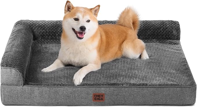 EHEYCIGA Memory Foam Dog Bed Large Size Dogs, Orthopedic Dog Bed Large with Washable Removable Cover, Waterproof Pet Sofa Couch with Nonskid Bottom, 36x27x6, Dark Grey | Washable Removable Cover, Waterproof Flat Pet Sofa Couch with Nonskid Bottom, 36x27x6