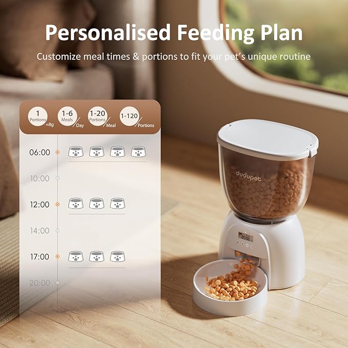 Distributeur Automatique de Croquettes pour Chat 5L/21 Tasses, Programmable avec Minuteur, Double Alimentation, 6 Repas et 1 à 20 Portions, pour Chats et Chiots