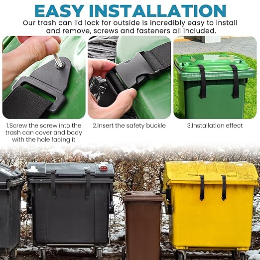Kakalote 2pcs Adjustable Black Nylon Trash Can Locks, Universal Bear Proof, Easy Installation, Animal Proof, High Compatibility