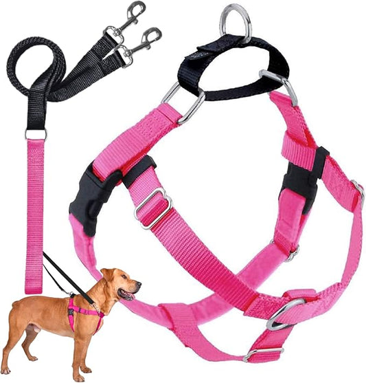 2 Hounds Design Freedom No Pull Dog Harness and Leash, 5/8" SM, Hot Pink | Promotes Easy Walking & Comfortable Control, Secure Fit, Adjustable Harness and Leash Set for Small Sized Dogs, Made in USA