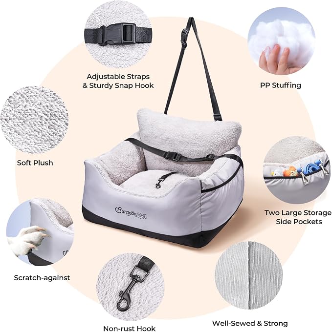 Dog Car Seat for Small Dogs & Cats Under 25 lbs, Black Grey