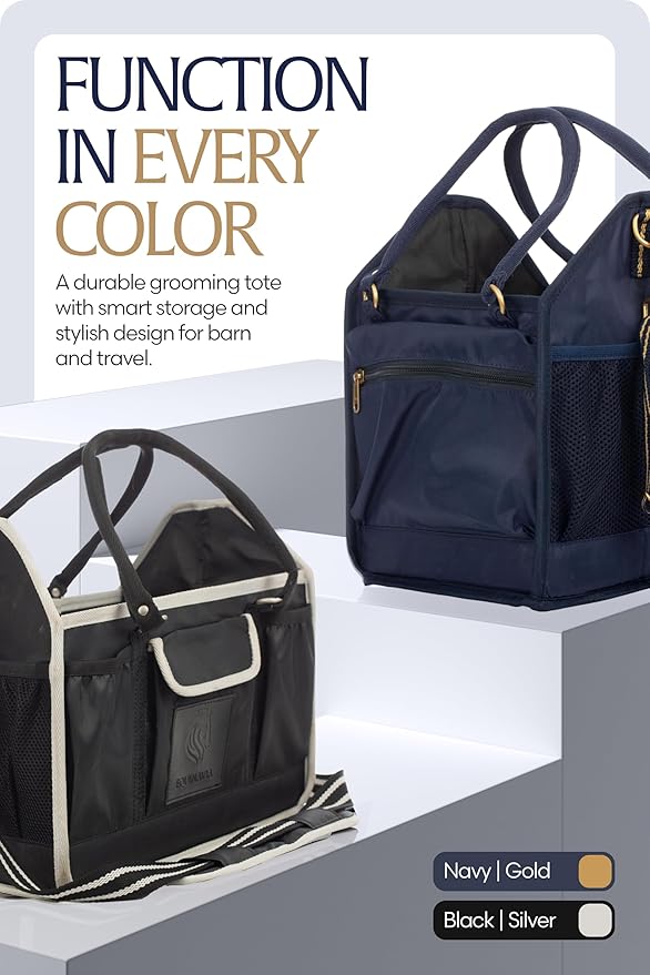 Equinavia Darby Horse Grooming Bag, Collapsible Tote with Strap, One Size | Horse Grooming Tote Bag or Cat and Dog Grooming Bag for Equipment and Supplies, Adjustable Strap, 8" x 9" x 12", One Size