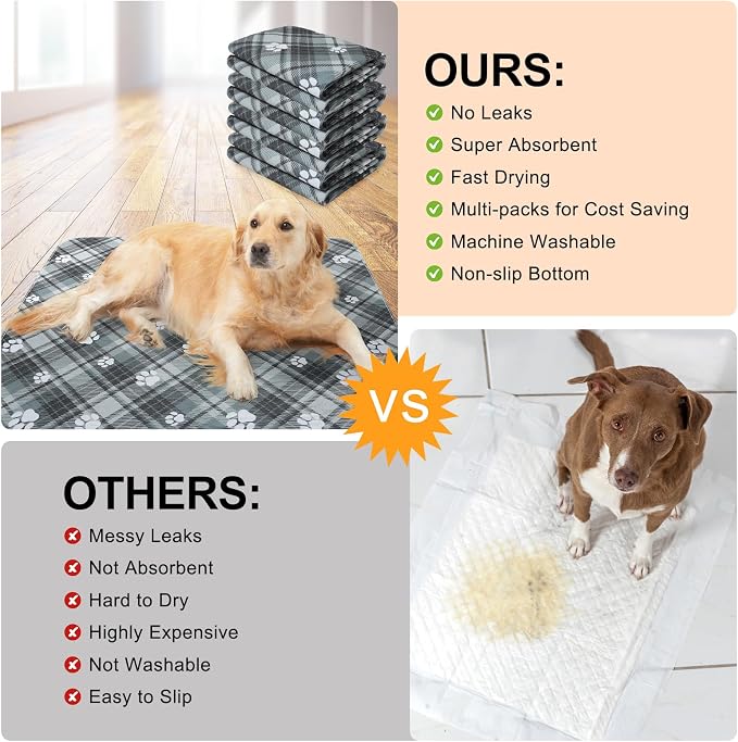 BEAUTYZOO 4 Pack Washable Pee Pads for Dogs,Reusable Puppy Pads 36x41 Plaid | Waterproof Super Absorbent,Non Slip and Leak-Proof Against Urine,Whelping Pads Mats for Puppy Potty Training,Playpen,Crate