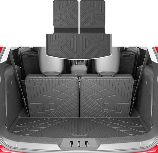xipoqix Cargo Mat Backrest Mat Compatible with 2020-2026 Ford Explorer TPE Cargo Liner Back Seat Protector Replacement for 2020-2026 Ford Explorer Accessories (Trunk Mat with Backrest Mats)