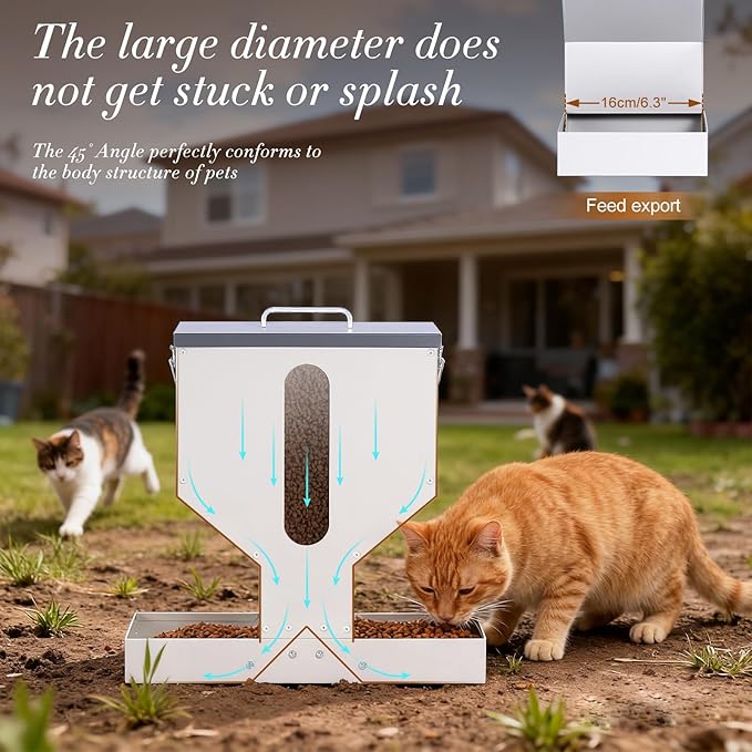 Automatic Cat Feeder 2 Cats Gravity Dual Cat Feeder Auto Dry Food Dispenser with Strong Anti-Jam Galvanized Steel Pet Food Station Indoor & Outdoor