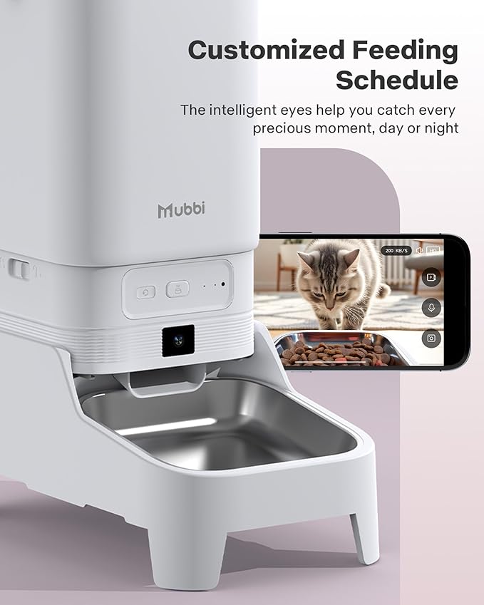 Automatic Cat Feeder with Camera - 7L Automatic Dog Feeder with Large Food Tray & 1080P Night Vision, Elevated Bowl, 2-Way Audio, 10s Voice Recording, 5G/2.4G WiFi Timed Cat Food Dispenser, 1-15 Meals