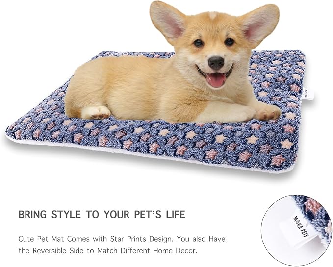Mora Pets Dog Bed Crate Pad Ultra Soft Pet Mat Star Print 22 Inch Blue | Washable Crate Mat for Large Medium Small Dogs, Reversible Fleece Dog Crate Kennel Mat Flat Cat Bed Liner