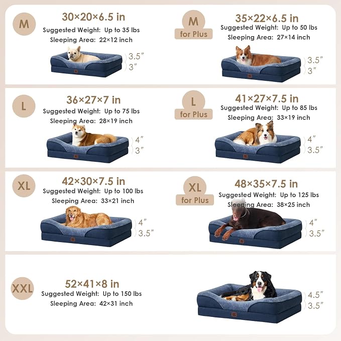 EHEYCIGA Orthopedic XL Dog Bed for Large Dog, Memory Foam Dog Couch, Navy | 48x35 Inch Extra Large Sized Dog Sofa with Sides, Waterproof Liner & Washable Removable Cover, Bolster Pet Couch