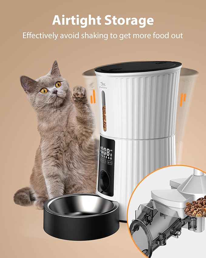 Timed Automatic Cat Feeder - 4L Dry Food Dispenser for Cats and Dogs | With Desiccant Bag, Programmable Portion Control, Up to 6 Meals Daily, Dual Power Supply, 10-Second Voice Recorder