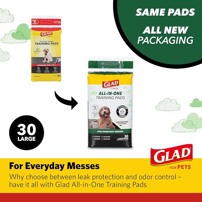 Glad for Pets Black Charcoal Puppy Pads, All-in-One | Puppy Potty Training Pads That ABSORB & NEUTRALIZE Urine Instantly | New & Improved Quality Puppy Pee Pads, 150 count - 2 Pack | Super-absorbent, disposable pads for potty training, crate training, ...