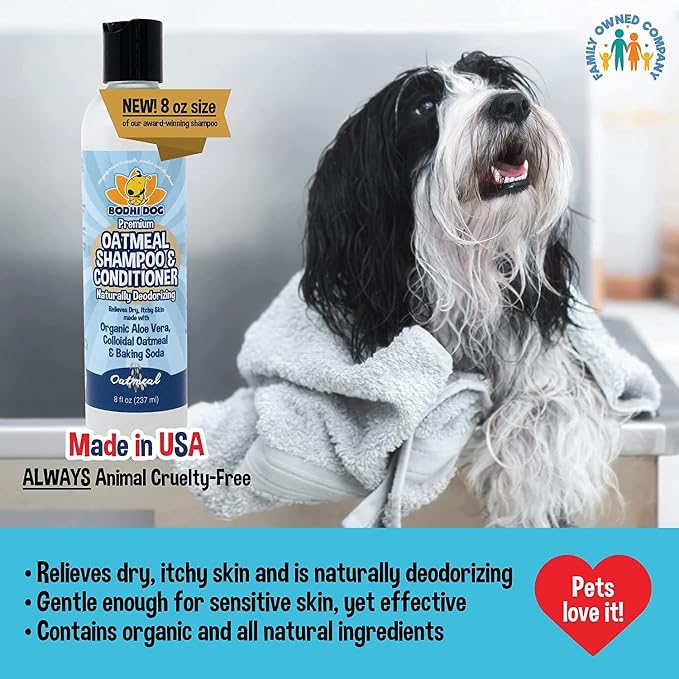 Bodhi Dog Shampoo Brush & Oatmeal Shampoo and Conditioner Bundle - Soothes and Moisturizes Dry, Itchy Skin - Bath Bundle for Shower, Showerhead, Sprayer & Bathing