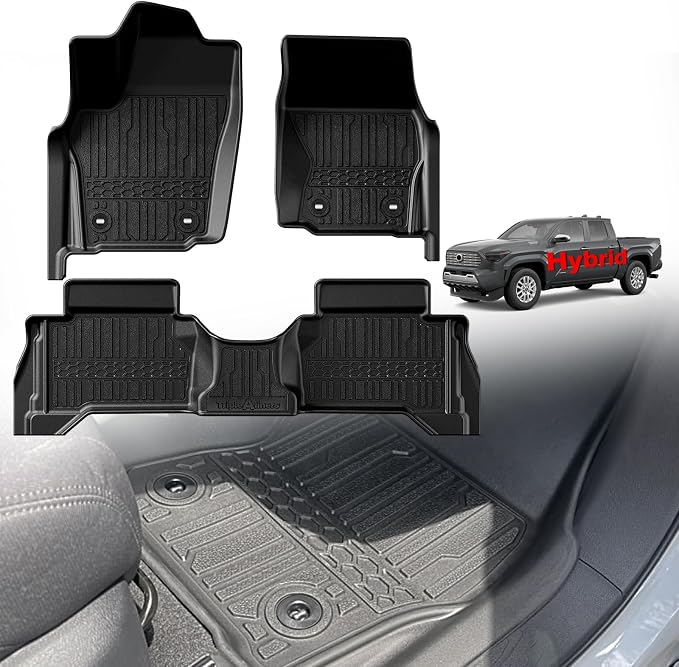 TripleAliners for Tacoma 2024 2025 2026 Double Cab Floor Mats (Fit Hybrid ONLY) All Weather Floor Liners Compatible with 2024+ Toyota Tacoma Accessories Front & Rear Mats Custom Fit(Not for Gasoline)