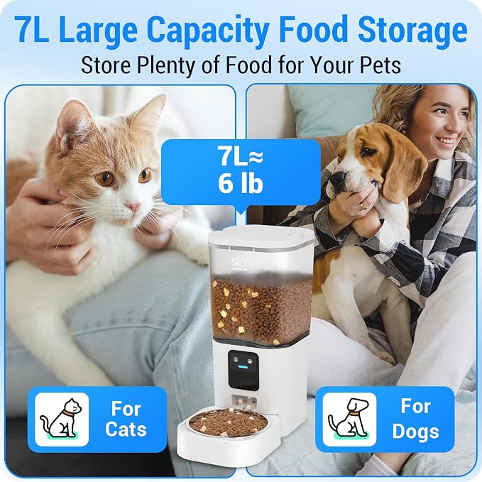 Automatic Cat Feeder with 5G WiFi: Automatic Dog Feeder with Slow Feed & Smart APP Control, 7L Timed Auto Cat Food Dispenser with Alexa for Pets, Detachable for Easy Cleaning - 29 Cups