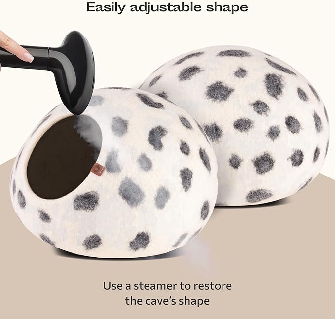 Cat Cave – Premium Felt Cat Bed Enclosure for Indoor Cats, Handmade Merino Wool (Snow Leopard, Medium)