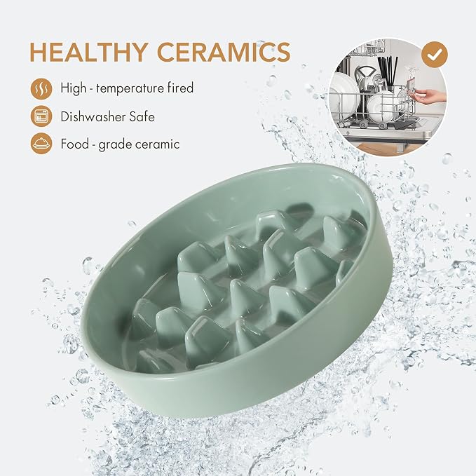 Havniva Dog Bowls Slow Feeder, Ceramic Slow Feeder Dog Bowls for Fast Eater | 3.2 Cups Dog Food Bowl Puzzle Feeder, Slow Feeding Bowls for Large Dogs, Non-Slip Base, Anti-Choking