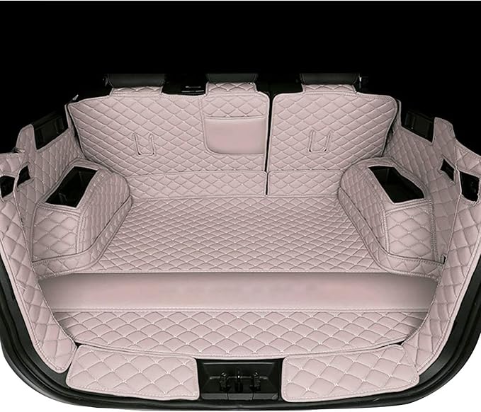 Car Cargo Mat Compatible with BMW X5 5 Seat 2014-2018 Backrest Mat+Trunk Mat+Hight Side Mat Full Coverage Trunk Liner Luxury Leather-Beige