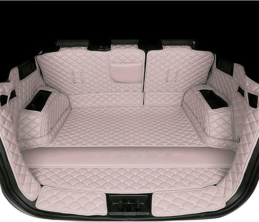 Car Cargo Mat Compatible with BMW X5 5 Seat 2014-2018 Backrest Mat+Trunk Mat+Hight Side Mat Full Coverage Trunk Liner Luxury Leather-Beige