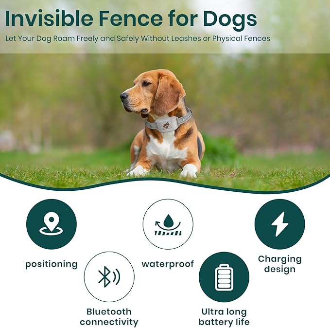 GPS Wireless Dog Fence with Free App, Electric Fence System with Training Collar, Portable Fence for Outdoor Use, Rechargeable Waterproof, Adjustable Pet Containment System for Outdoor Use