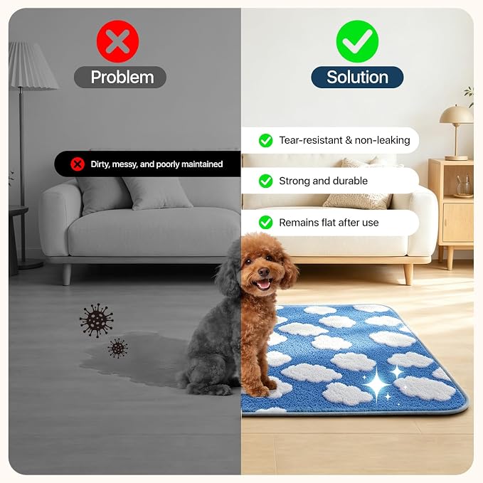 LOOBANI 2 Pack Extra Large Washable Pee Pads for Dogs 72"x72", Blue | Non-Slip Reusable Dog Mat, Super Absorbent Whelping Pads, Leak-Proof Dog Playpen Mat For Floor, Bed, Incontinence, Housebreak