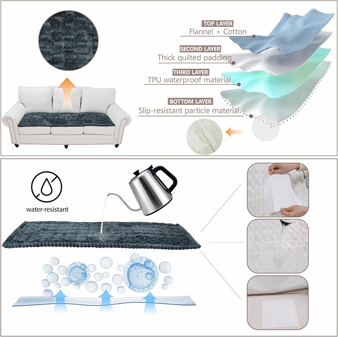 Waterproof Couch Cover for Dogs Washable,Nonslip Fuzzy Durable Pet Friendly | Soft Slipcovers for 3 Cushion Sofa Cover,Plush Thick Protector Fits Mat Bed Leather & Fabric Couches (Grey 27.6"x82.7")