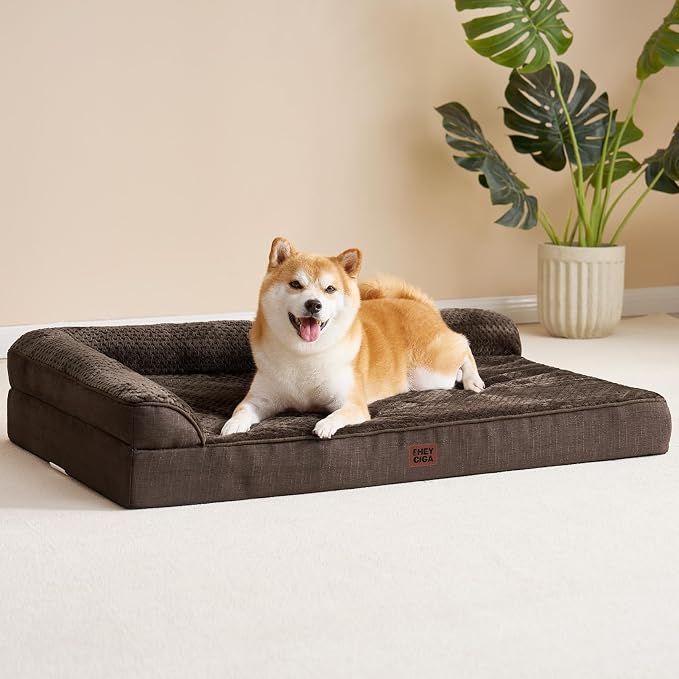 EHEYCIGA Large Dog Bed Memory Foam for Crate, Orthopedic Dog Bed Large Size Dogs with Washable Removable Cover, Waterproof Pet Sofa Couch with Nonskid Bottom, 35x22x6, Brown | Small Dog Sofa with Washable Removable Cover, Waterproof Pet Couch for Crate...