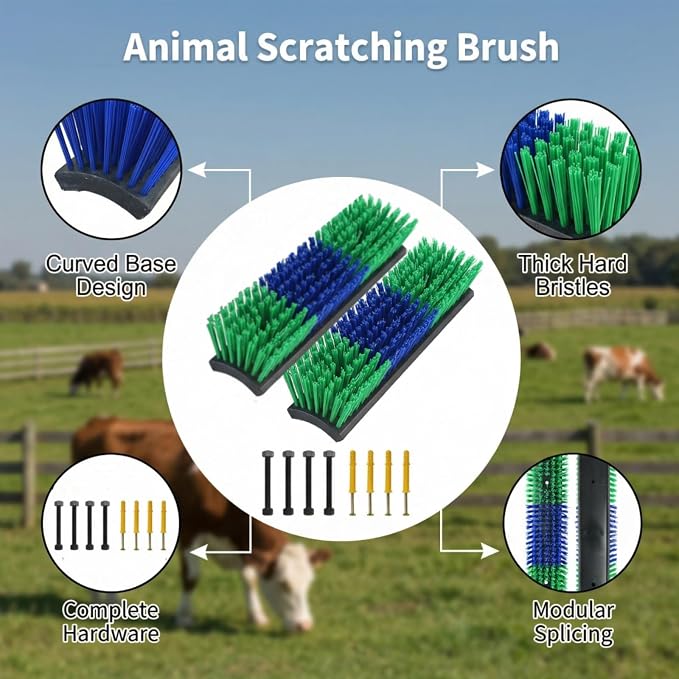 Livestock Scratching Brush, Itch Relief Goat Scratching Post Brush | Wear-Resistant Nylon Bristles, Heavy-Duty Screws, Self-grooming Horse Scratching Post for Goats, Cows, Sheep, Pigs, Donkeys