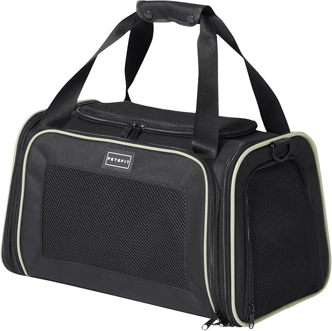 PETSFIT Pet Carrier Airline Approved with Extendable Mat, Dog Carriers for Small Dogs, TSA Approved Pet Carrier, Puppy Carrier for Small and Medium Cats Under 12 Lbs, Black | Airline Approved, Extendable Mat, TSA Approved, For Dogs & Cats Under 12 Lbs