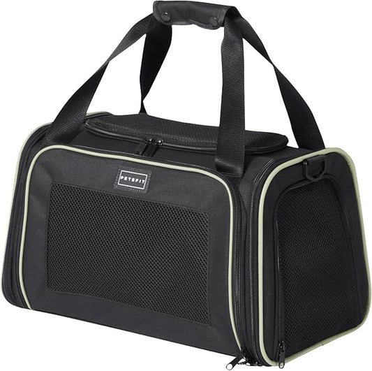 PETSFIT Pet Carrier Airline Approved with Extendable Mat, Dog Carriers for Small Dogs, TSA Approved Pet Carrier, Puppy Carrier for Small and Medium Cats Under 12 Lbs, Black | Airline Approved, Extendable Mat, TSA Approved, For Dogs & Cats Under 12 Lbs